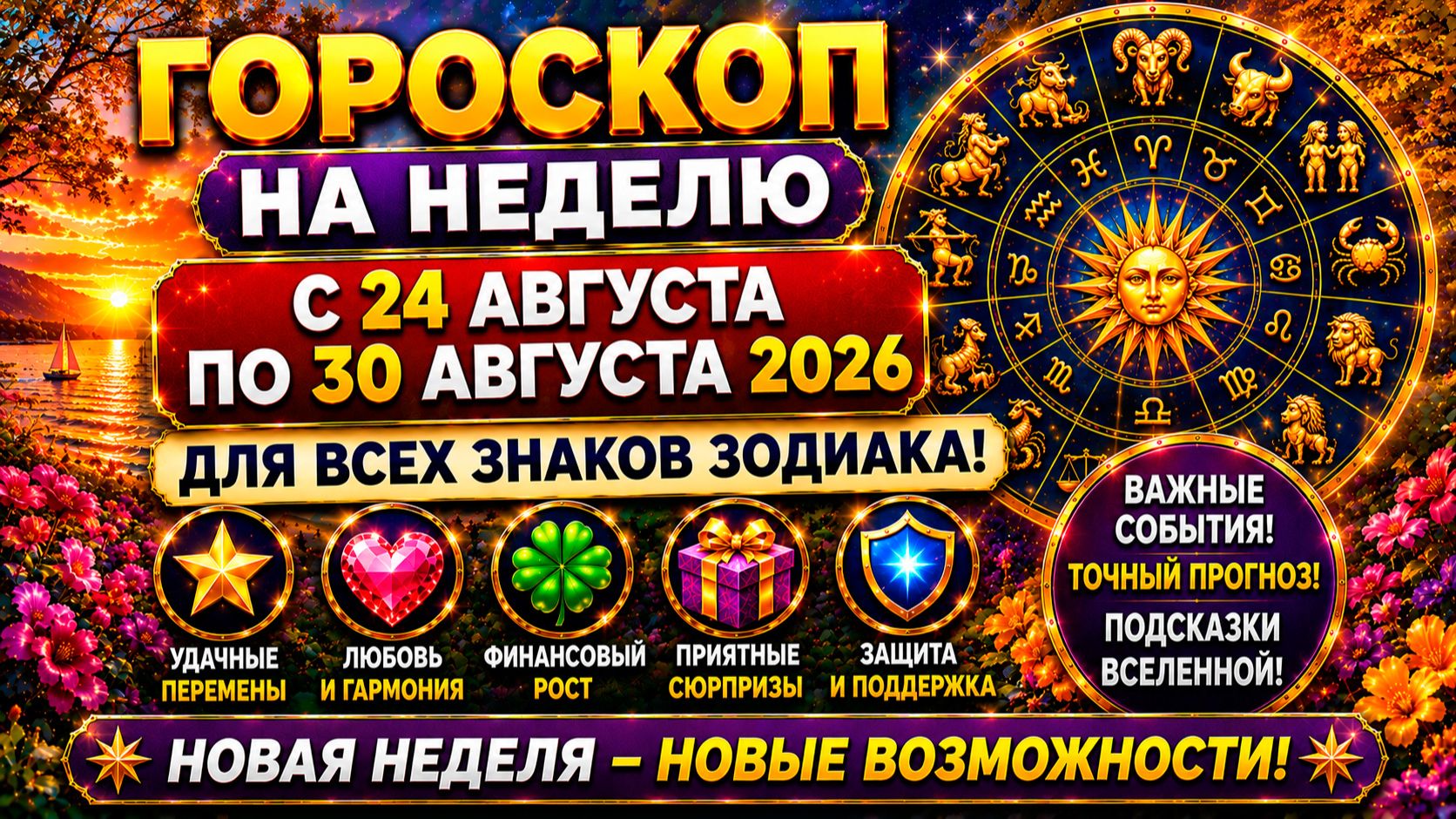 Гороскоп на неделю с 24 по 30 августа 2026 для всех знаков Зодиака