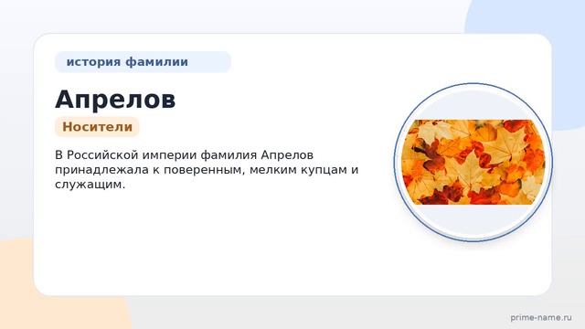 Фамилия Апрелов: происхождение, значение и склонение