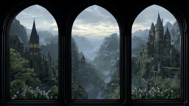 Lilyvale Castle 🏰🌧️  Dark Fantasy Window Ambience, Rain & Medieval Fantasy Music