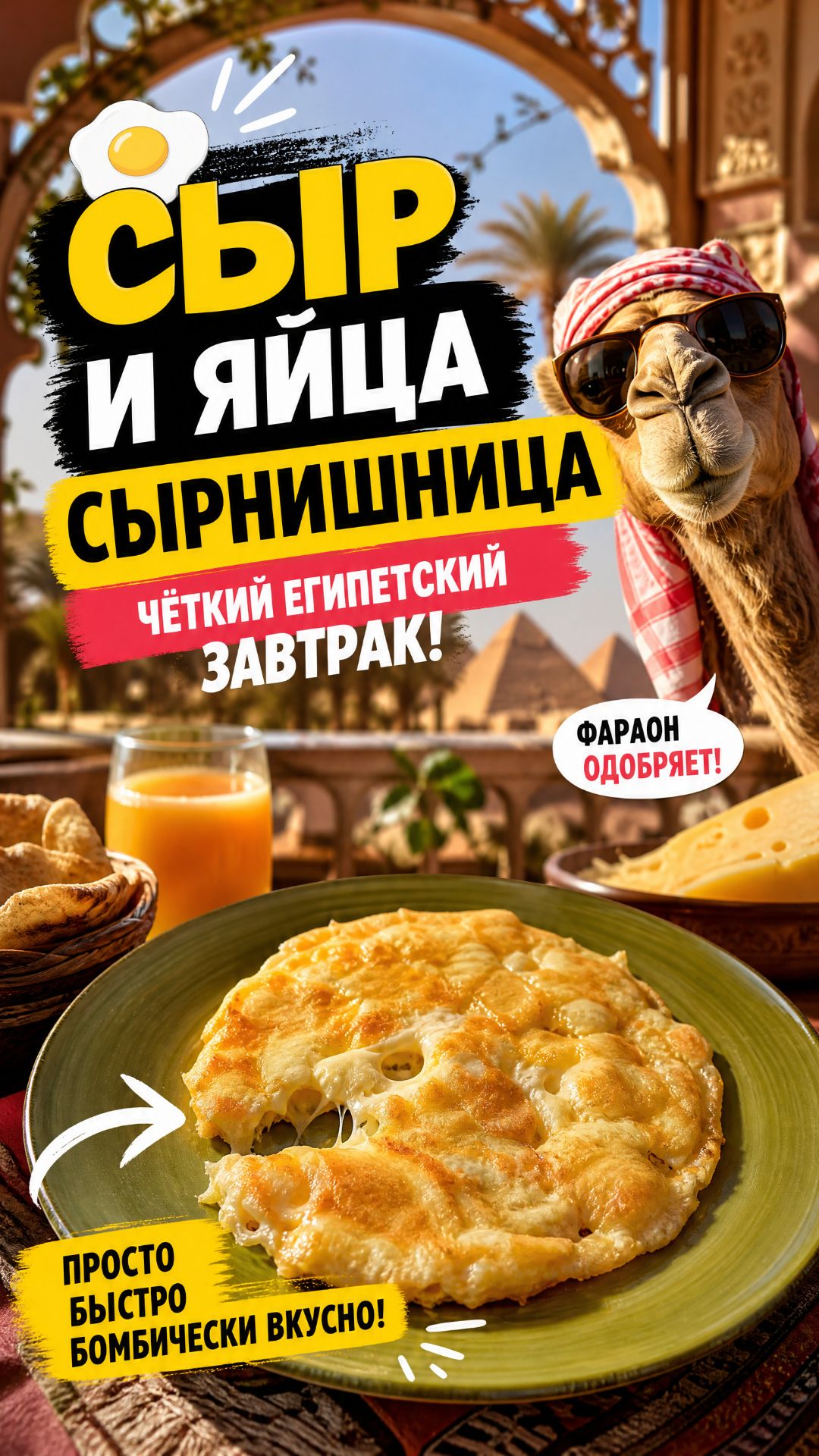 Четкий Египетский завтрак. ЯиШница + сыр, получилось  сырнишница