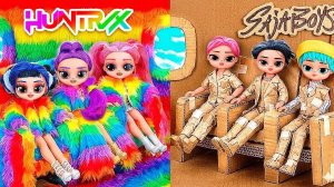 K-Pop Охотницы на Демонов в Картонном и Радужном самолёте! 10 поделок для кукол L.O.L