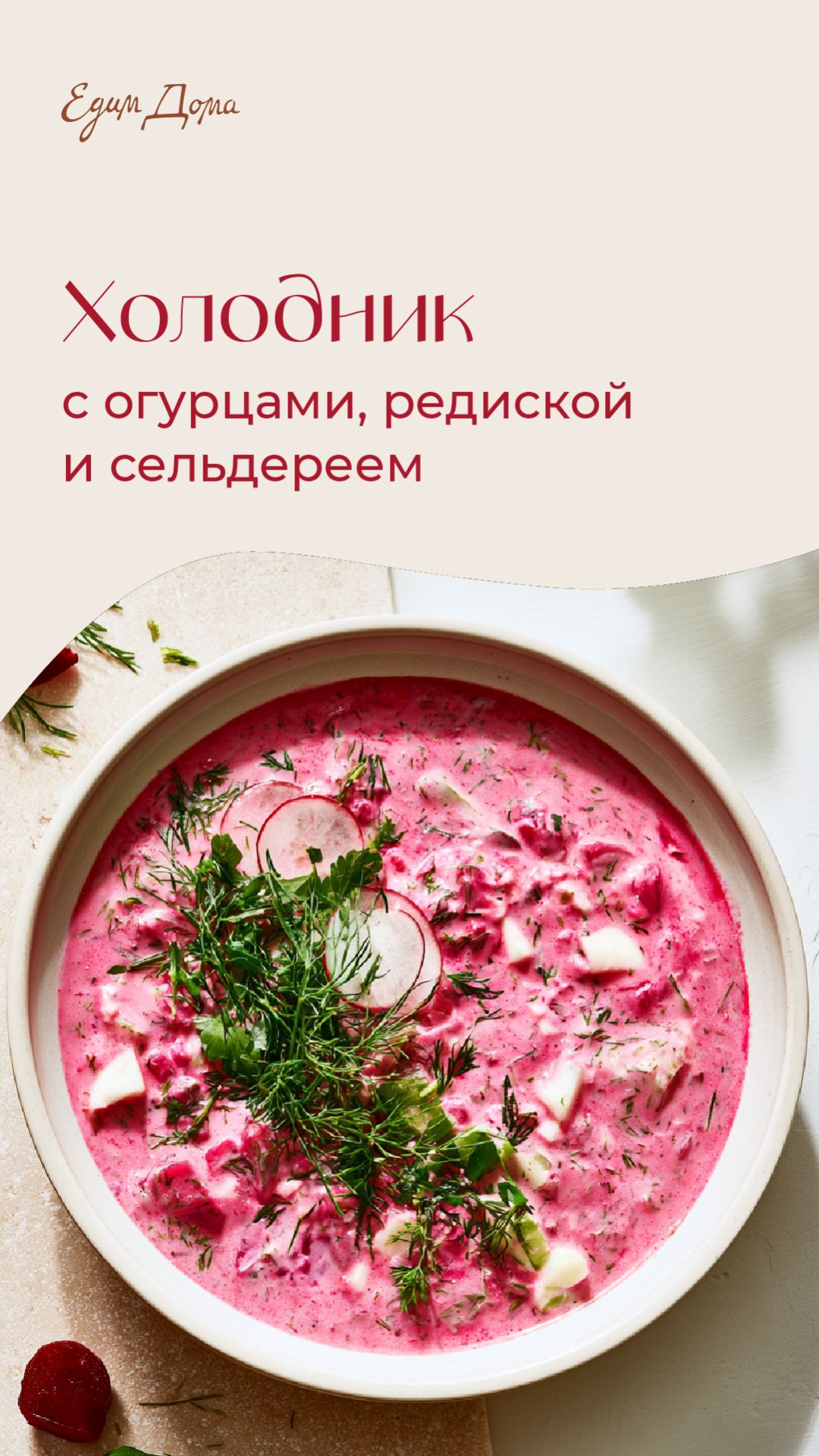 Холодник с огурцами, редиской и сельдереем