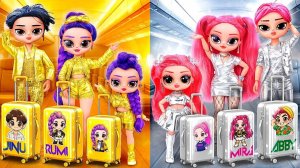 K-Pop Семья в золотом и серебряном самолёте! 10 поделок для кукол L.O.L