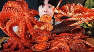 МУКБАНГ — Гребешки, осьминог, креветки, краб и тушёные морепродукты