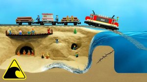 Крушение Lego-поезда: мост в затопленном каньоне и эксперимент с цунами