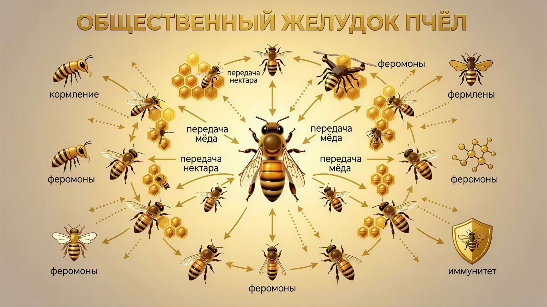 🍯 «Общественный желудок» пчёл: как трофаллаксис управляет жизнью улья. Отвечает Кашковский 🐝🧬