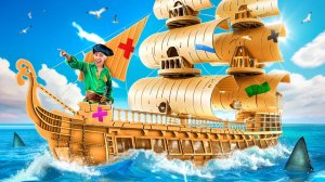 Я Построил ГИГАНТСКУЮ ПИРАТСКУЮ КАРТОННУЮ ЛОДКУ ! *Стали ПИРАТАМИ* а4 А4 КОМАНДА А4 ВЛАД БУМАГА
