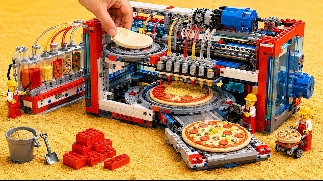 Я собрал из конструктора LEGO машину для приготовления пиццы с работающей конвейерной лентой 🍕