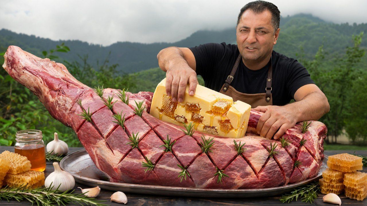 Сочнейшая запеченная ГОВЯЖЬЯ НОЖКА, фаршированная медовым маслом!