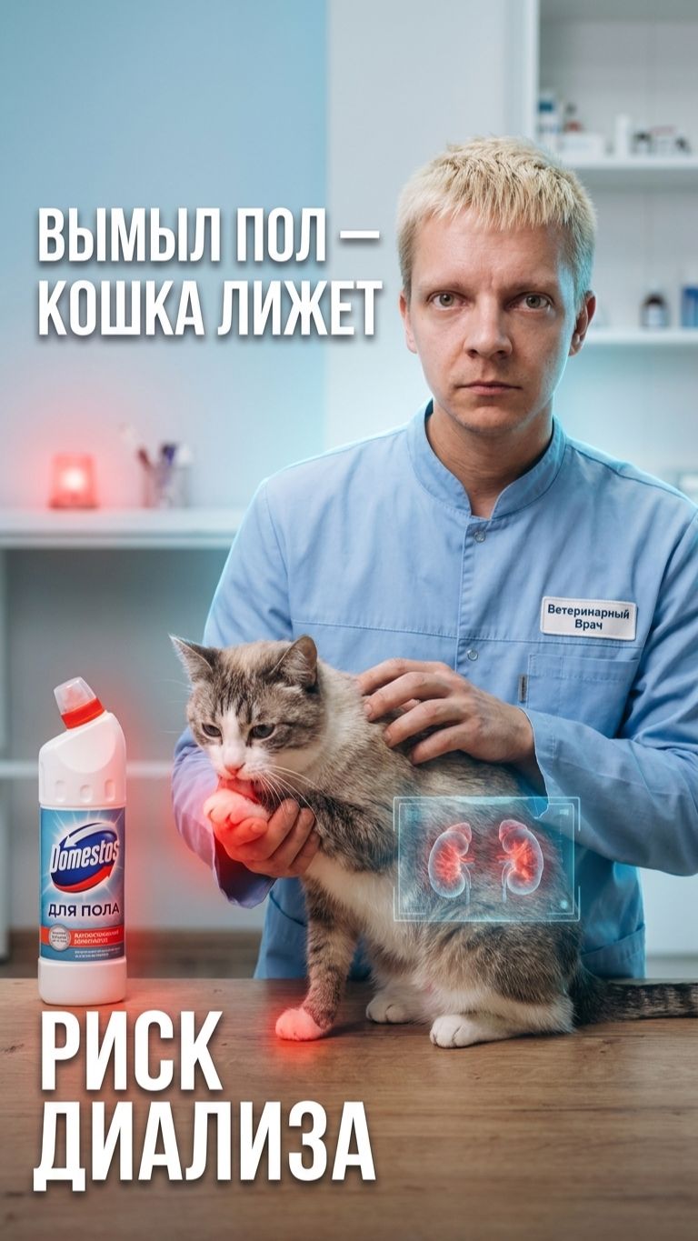 🧴 Отравление кошки бытовой химией: чем опасно мытьё полов