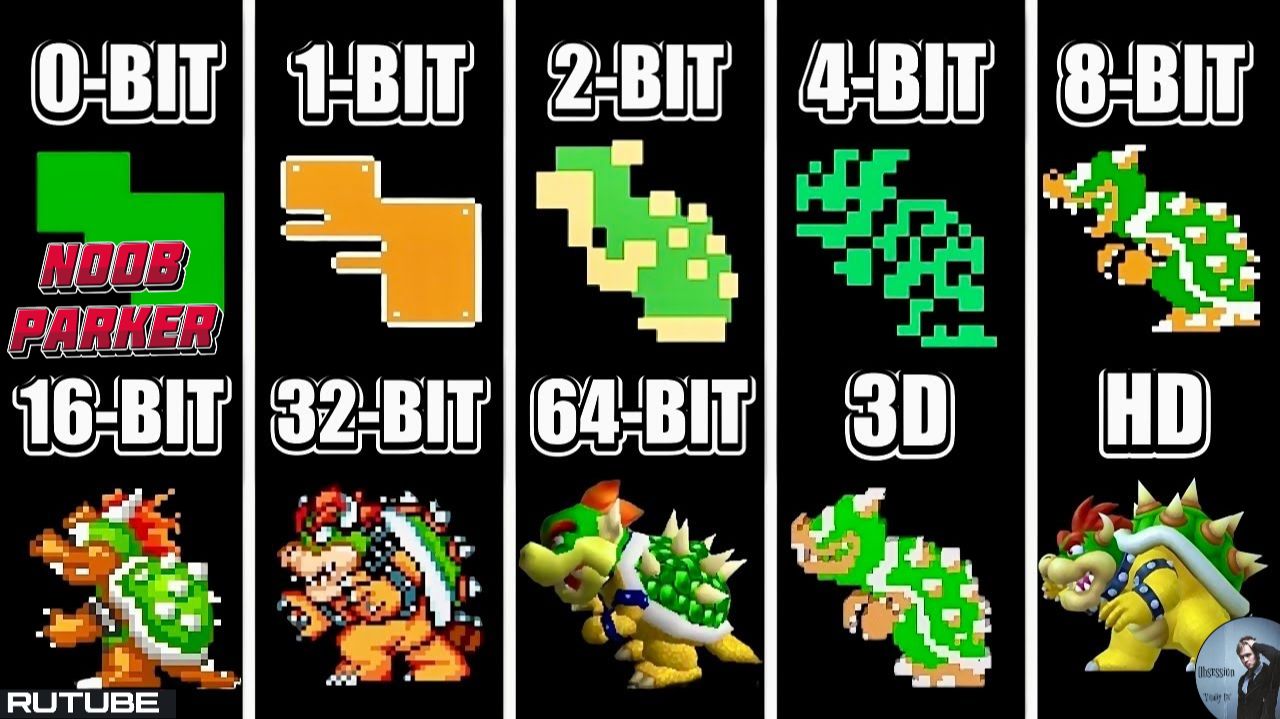 Король Боузер King Bowser 0-BIT Vs 1-BIT Vs 2-BIT Vs 4-BIT Vs 8-BIT Vs 16-BIT Vs 32-BIT Vs 64-BIT