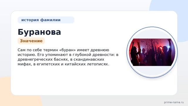Фамилия Буранова: происхождение, значение и склонение