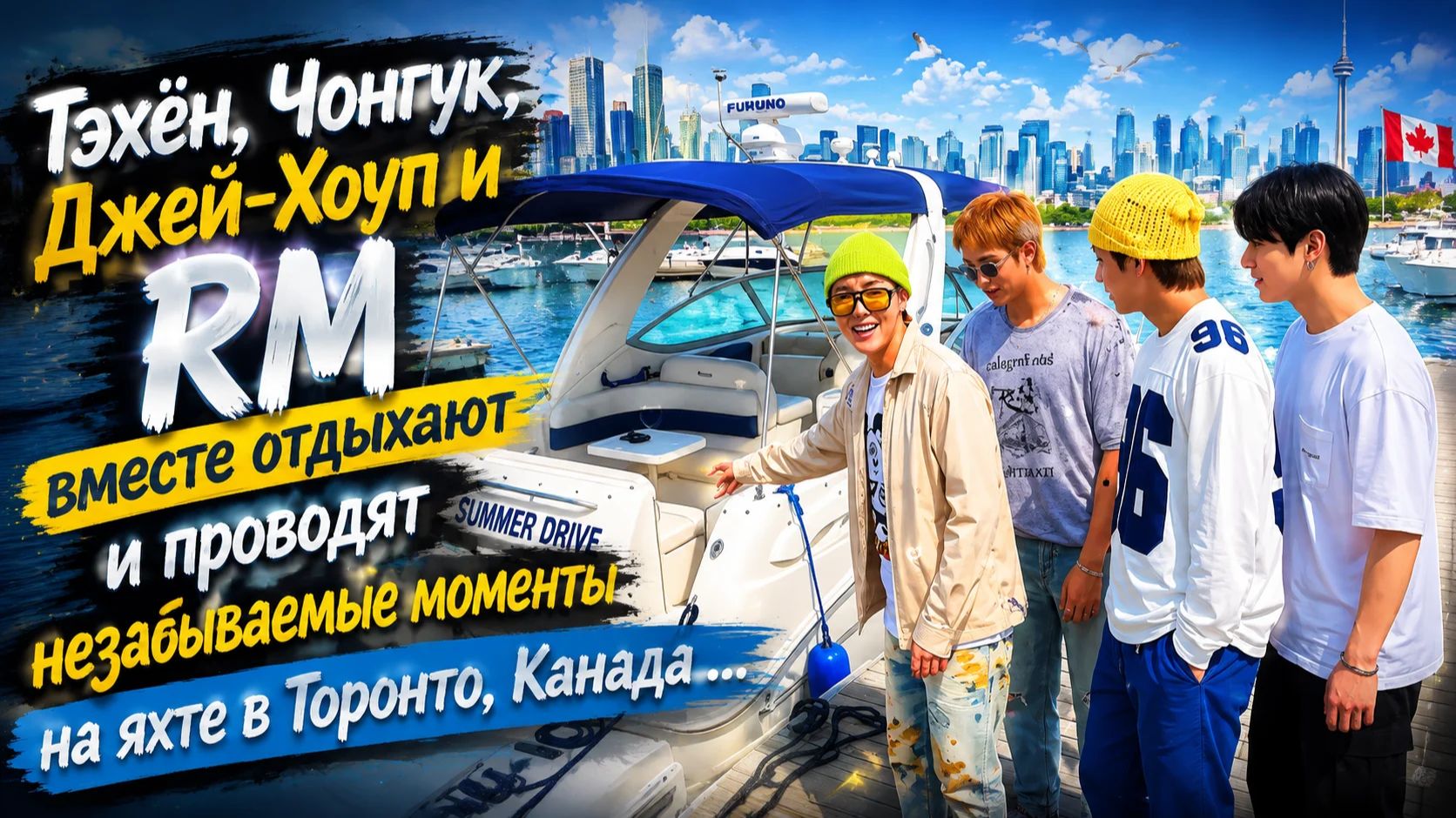 Тэхён, Чонгук, Джей‑Хоуп и RM появились вместе на фоне потрясающей набережной Торонто.