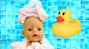Bath time with Baby born doll