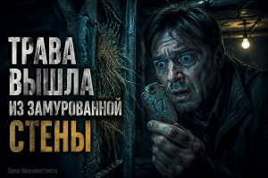 Полоса сухой травы из замурованной стены