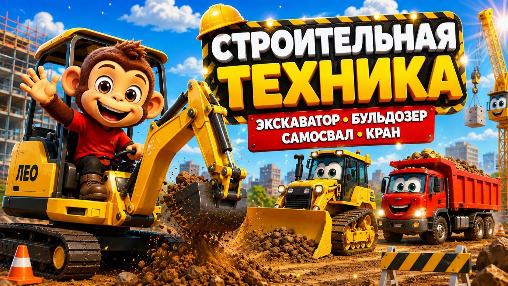 Песенки про экскаватор для детей   Бульдозер самосвал и кран  Песня о строительной технике