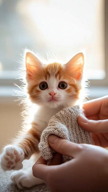 Милый котёнок ASMR: купание, сушка полотенцем, одевание в свитер и прогулка 🐾