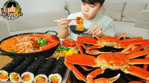 МУКБАНГ — Острая лапша, снежный краб, кимбап и морепродукты