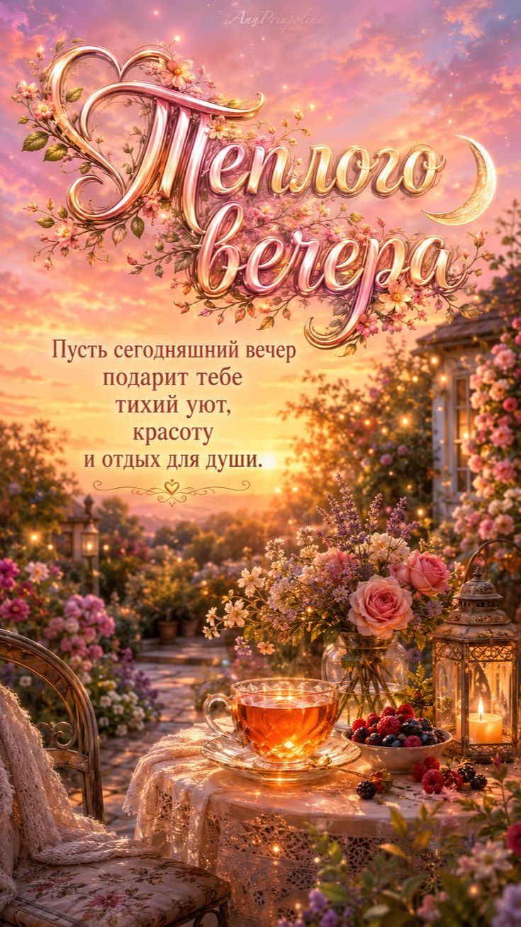 Тёплого вечера и душевные слова — открытка для уютных мгновений 🌇✨