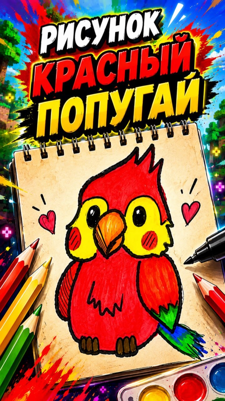 Рисунок. Красный попугай