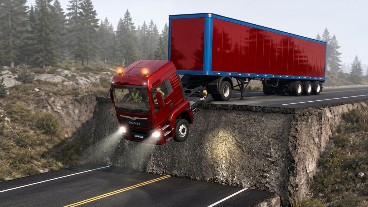 Испытание «Машины против недостроенной дороги» в (BeamNG/Drive)