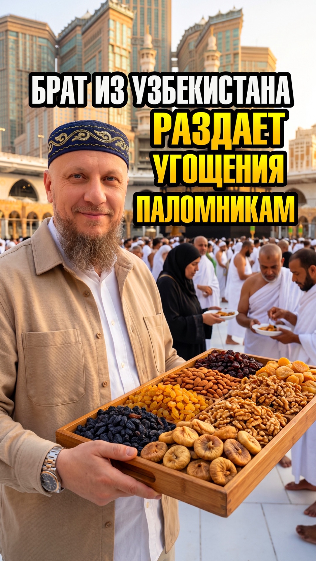 БРАТ ИЗ УЗБЕКИСТАНА РАЗДАЁТ УГОЩЕНИЯ ПАЛОМНИКАМ  ислам религия вера
