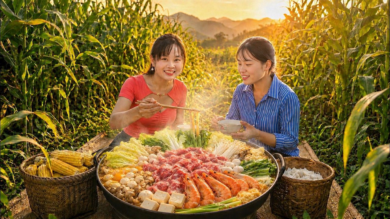 День когда мы с младшей сестрой собирали кукурузу  Тушёное мясо после долгого дня.