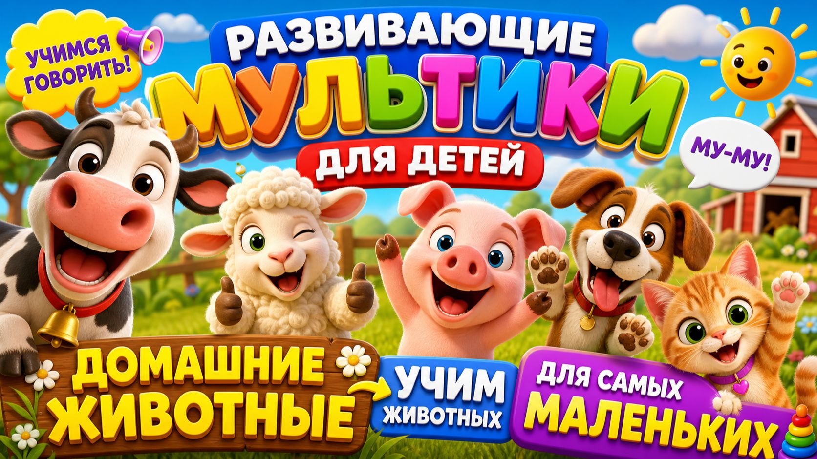 Развивающие мультики для детей Домашние животные Учим животных для самых маленьких Учимся говорить