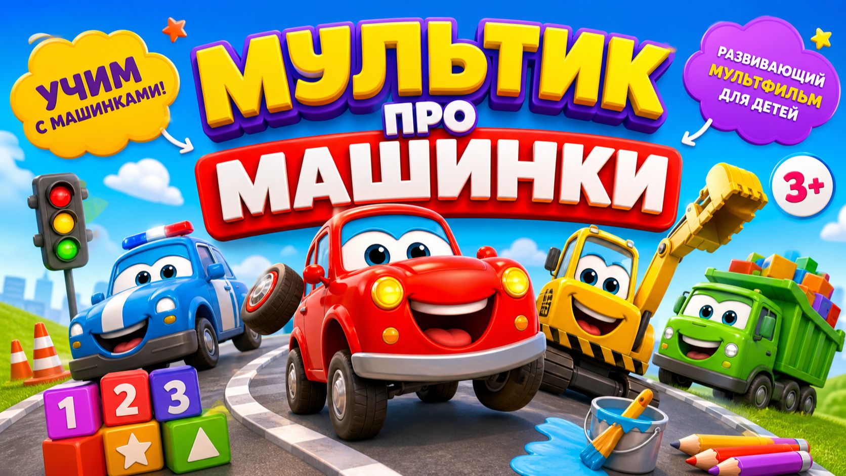 🚗💨 Мультик про машинки: Учим цвета и формы — развивающий мультфильм для детей ✨