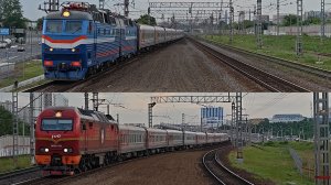 пара встречных пассажирских в Курьяново на ЧС7-005 и ЭП2К-151