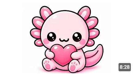 Как нарисовать милого аксолотля в форме сердечка 💗 Простой урок рисования