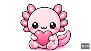 Как нарисовать милого аксолотля в форме сердечка 💗 Простой урок рисования