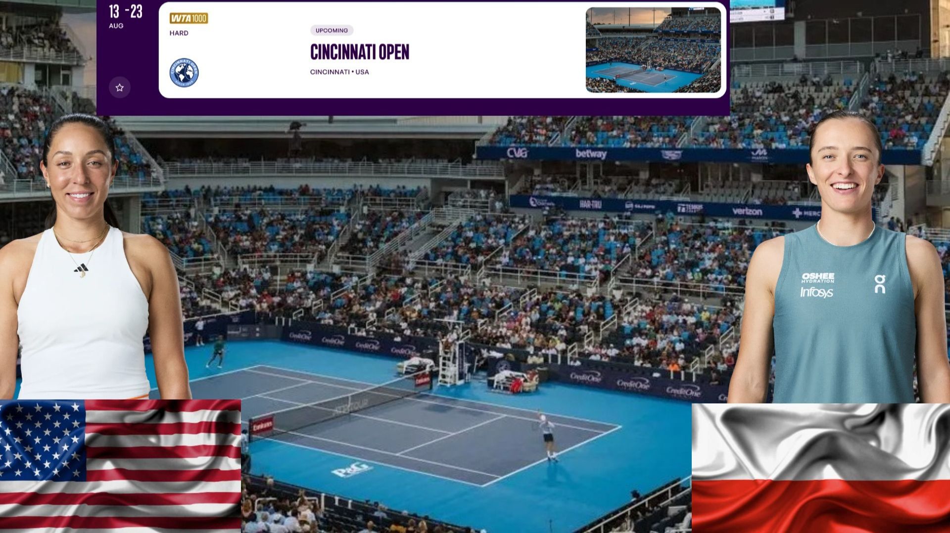 22/8/26 ⏰22:00 (3) 🇺🇸Джессика Пегула - (7) 🇵🇱Ига Швентек/🏆WTA1000 🇺🇸Цинциннати. 1/2 финала