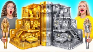 Строим Удивительный Кукольный Домик Золотой vs Серебряный Челлендж # Крутые Творческие Лайфхаки
