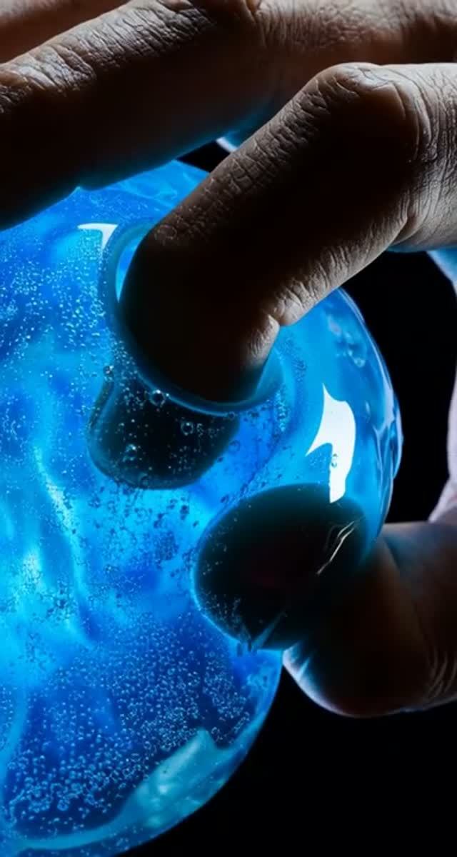 Пальцы давят синий слайм! 💙✨ Пузырьки в геле. Сделано в AI 🤖