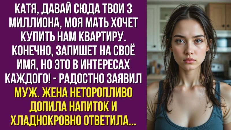 Катя давай сюда твои 3 миллиона моя мать хочет купить нам квартиру. Конечно запишет на своё имя