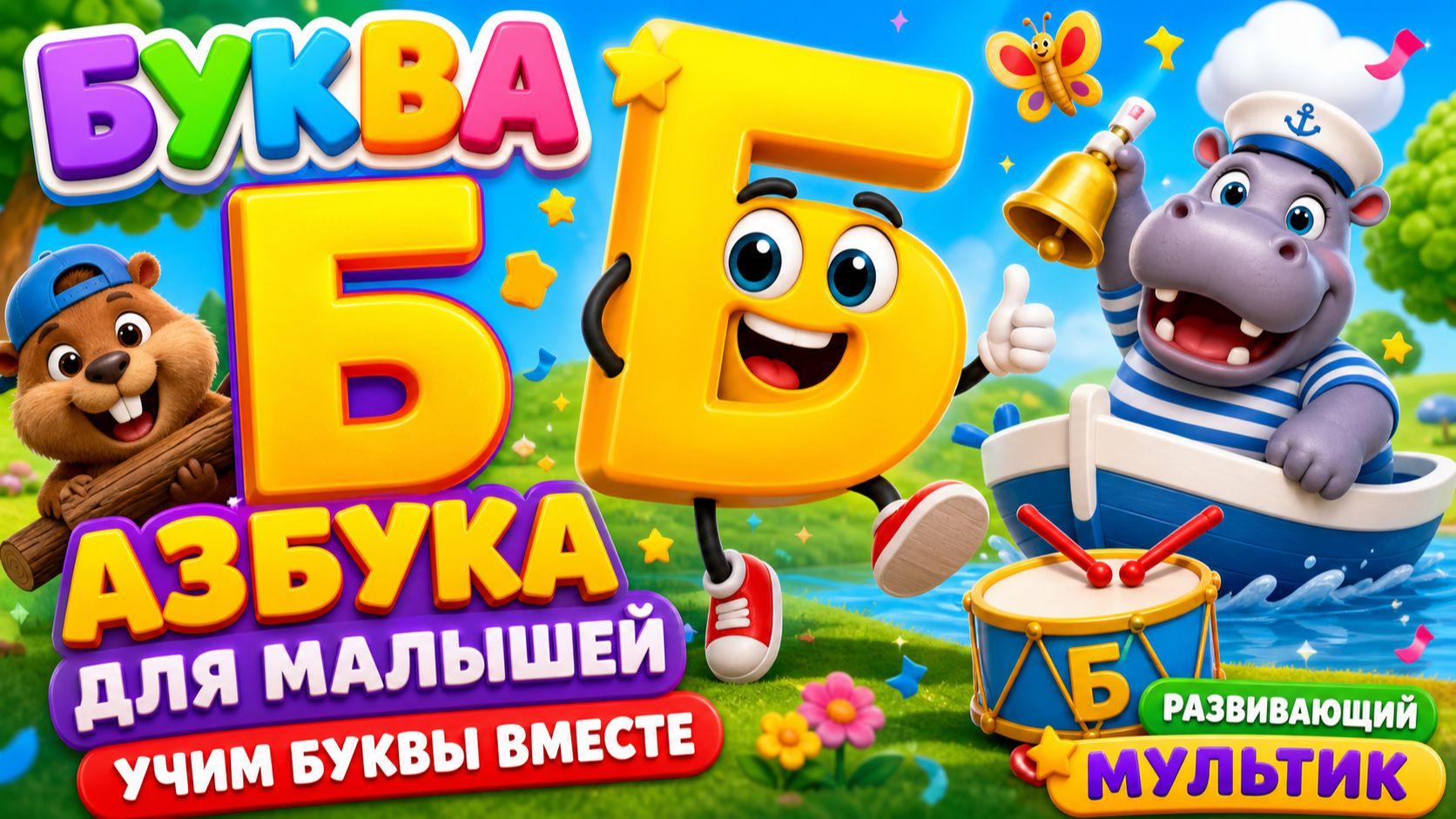 🔤🥁 Буква Б: Азбука для малышей — учим буквы вместе | Развивающий мультик ✨