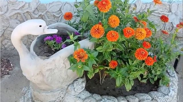 мой первый цветник из арт бетона Лебедь
