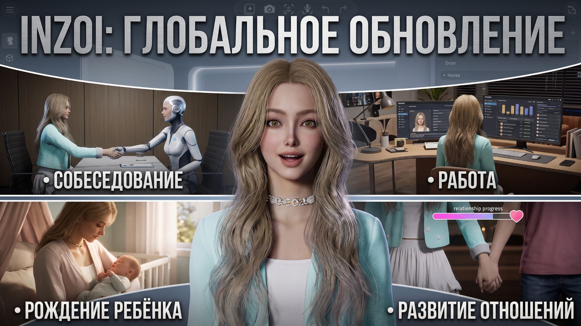 INZOI после глобального обновления  собеседование работа рождение ребёнка и развитие отношений