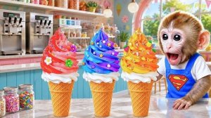 Очаровательная обезьянка Моно приготовьте много красочного мороженого и наслаждайтесь им в полной