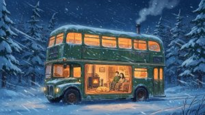 Застряли в метель в нашем старом автобусе-доме |  ASMR в стиле Ghibli
