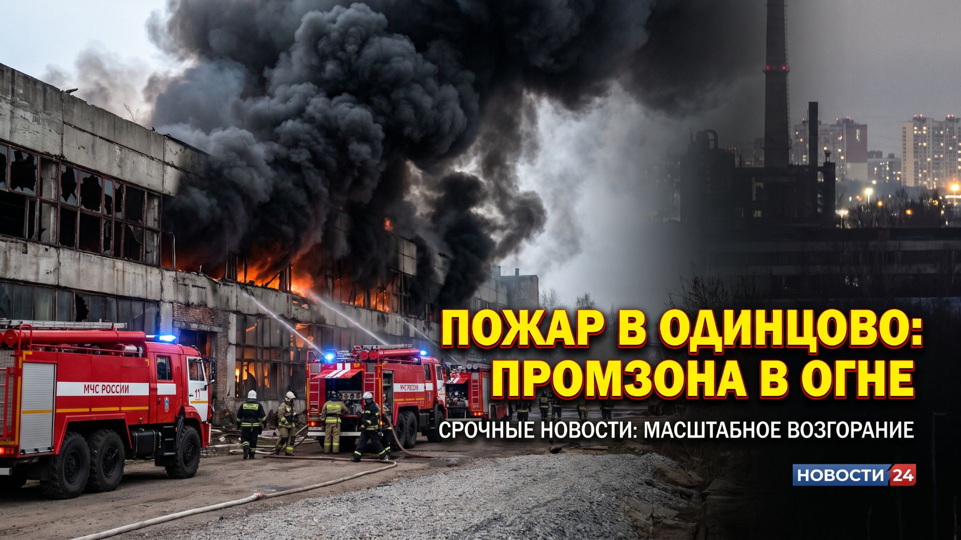 В Одинцово вспыхнул пожар: промзону заволокло чёрным дымом