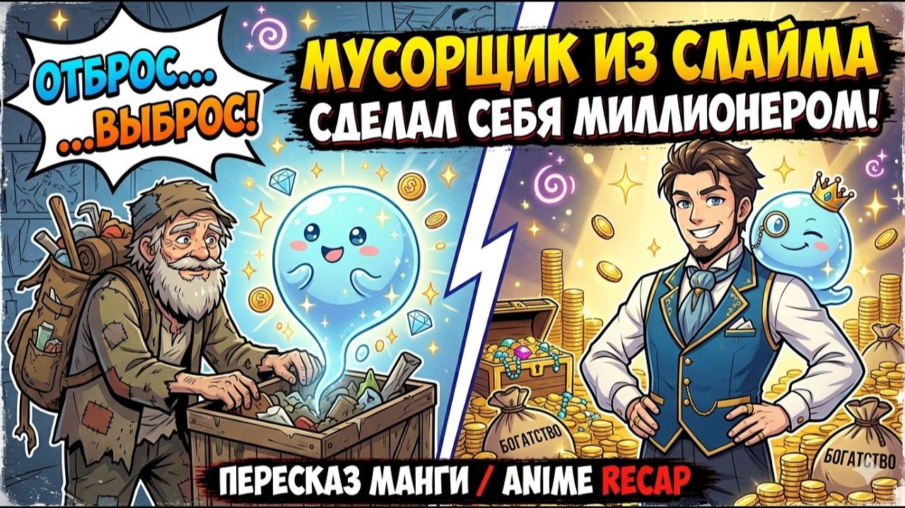 Бедный мусорщик переродился и стал самым богатым в мире с помощью Слайма! 📈 Пересказ аниме/манги