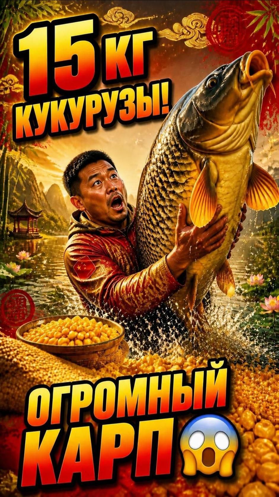 Закормил точку 15 кг кукурузы и поймал огромного карпа! 😱