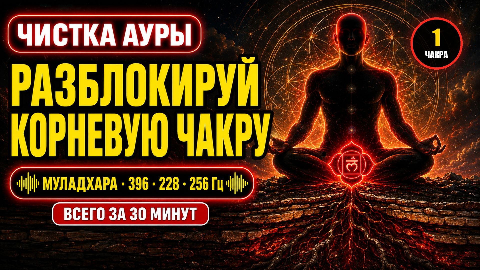 Разблокируй и Почисти Корневую Чакру за 30 Минут 🔴 Муладхара · 396 + 228 + 256 Герц + Частота Земли