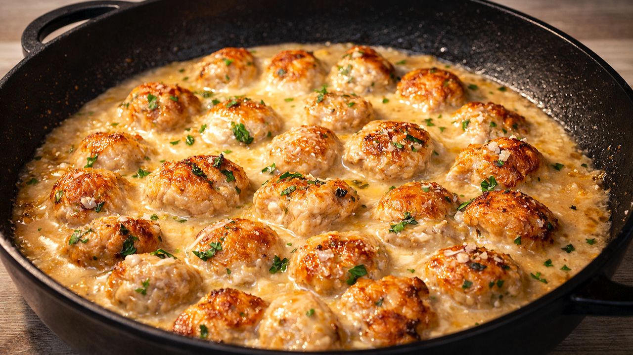 Вкуснее шведских фрикаделек! Нежные куриные фрикадельки в сливочном соусе на сковороде.