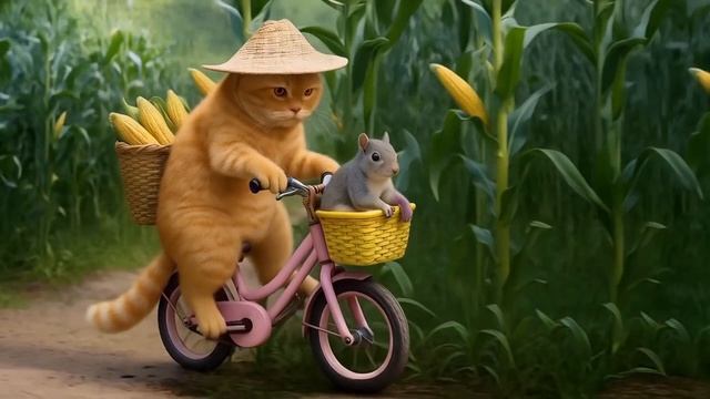 Детский мультфильм. Кошка мама и котёнок взяли  к себе брошенная щенка - создали счастливую семью ч2