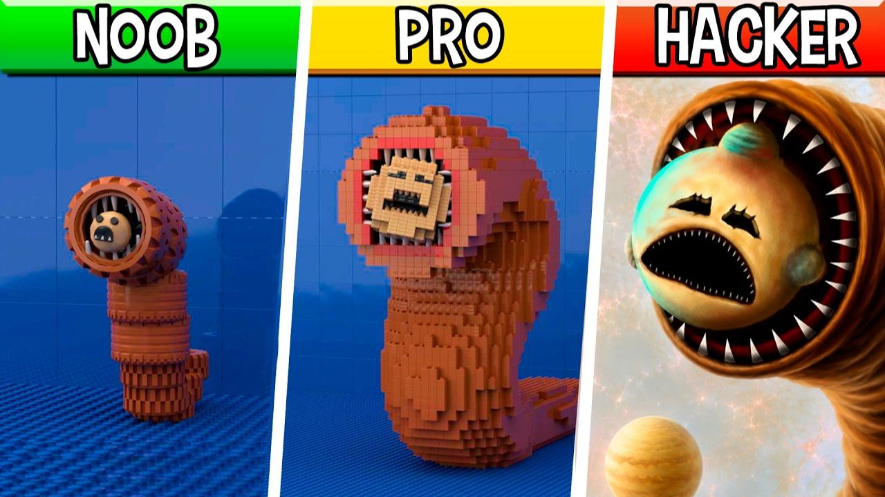 LEGO ГИГАНТСКИЙ ЧЕРВЬ, ПОЖИРАЮЩИЙ ЛУНУ! - Noob, Pro, HACKER! Восстание Луны