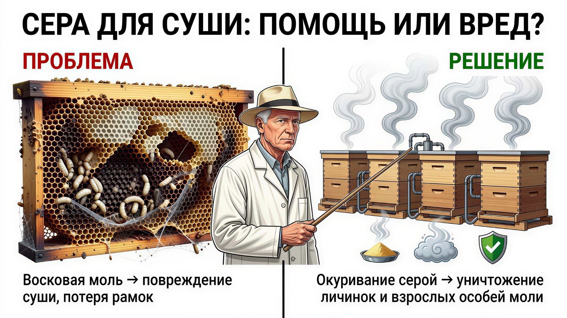 🔥 Влияет ли сера на сушь? Дезинфекция рамок и подход профессора Кашковского 🐝🛡️