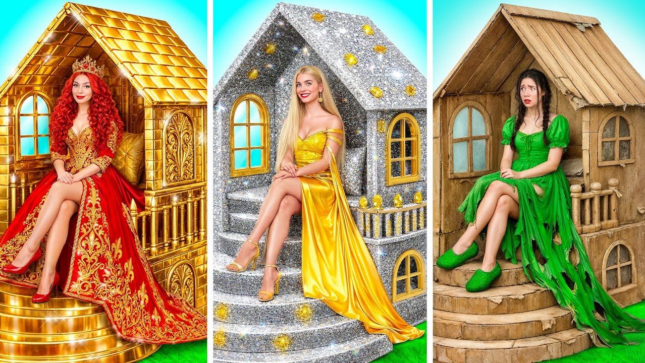 Строим Удивительный Кукольный Домик _ Бедный Vs Серебряный Vs Золотой Челлендж